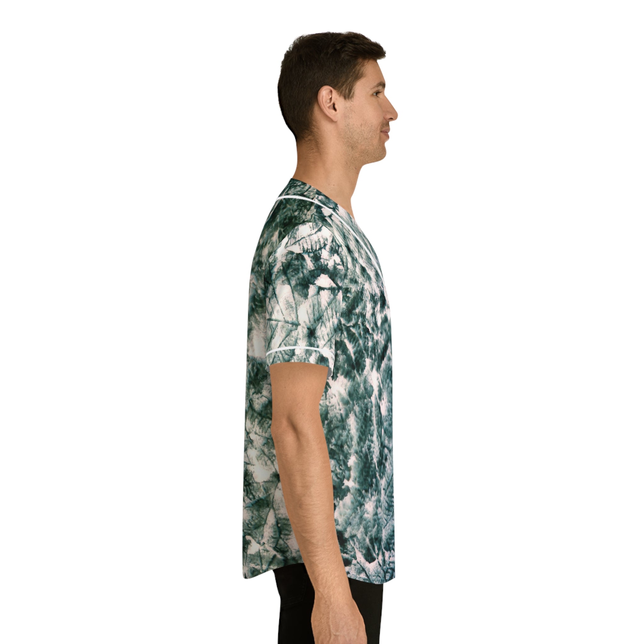 Tie-dye Varen Baseballshirt — Groene botanische print over het hele shirt 