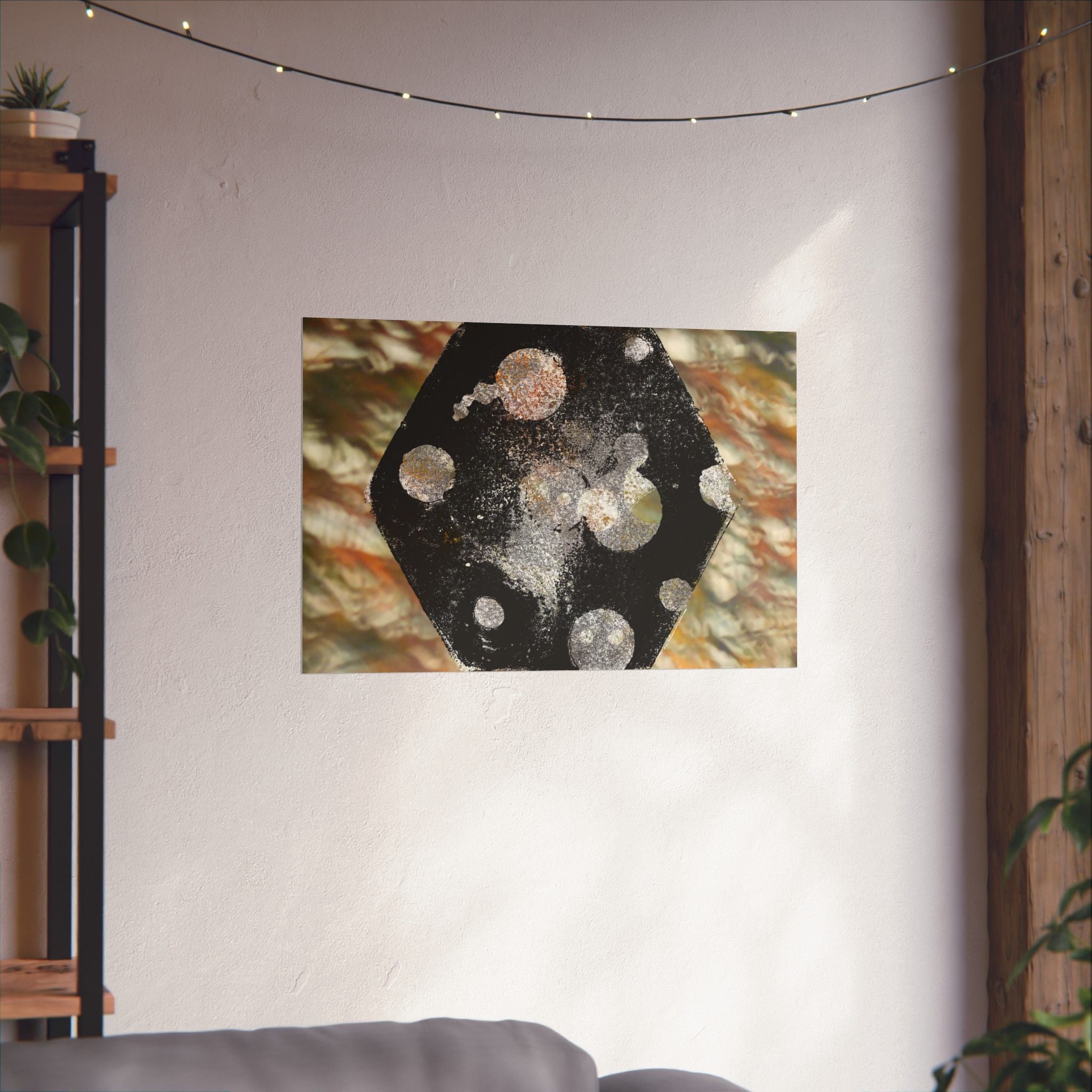 Abstract Cosmic Hex Matte Poster — Planetary Dots Wall Art