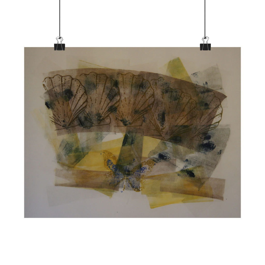 Abstract Botanical Poster — Matte Horizontal Wall Art with Feather & Floral Collage