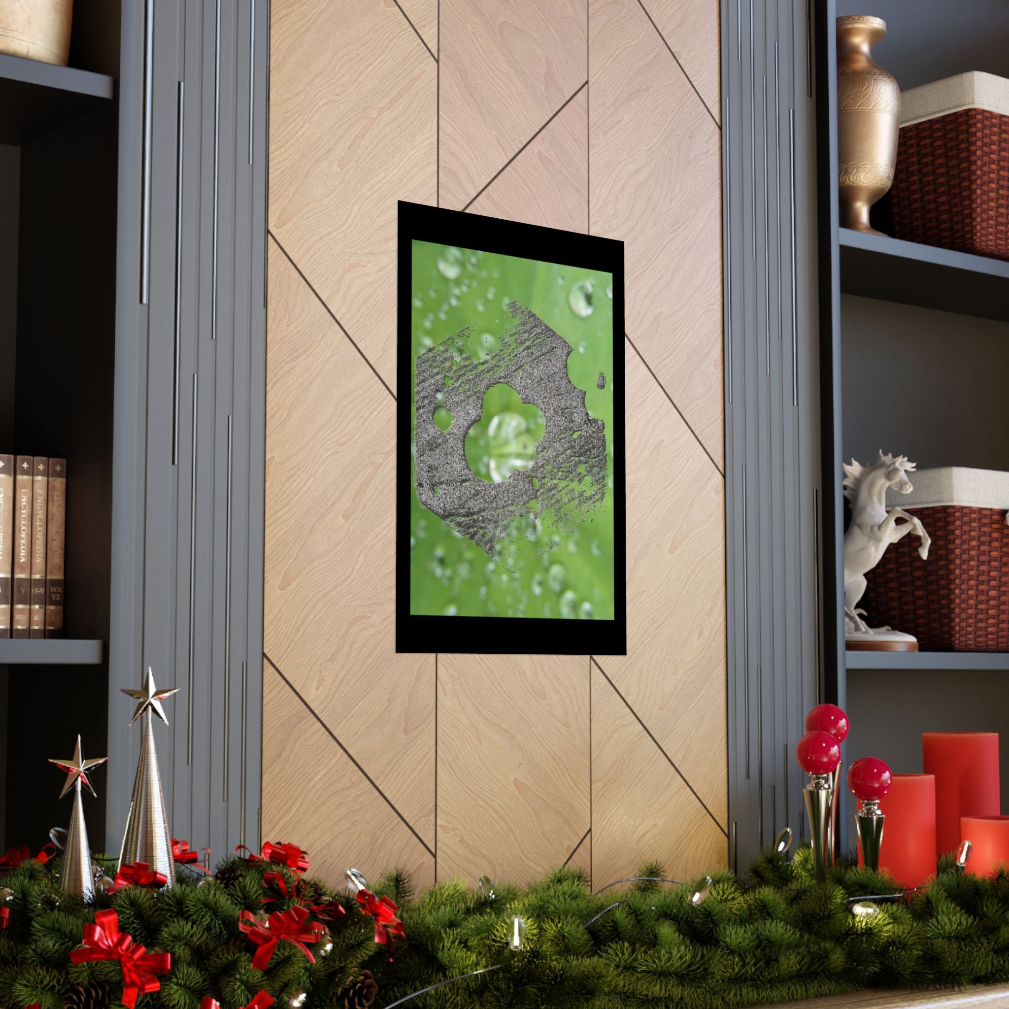 Water Droplet Leaf with Wood Texture Poster | Matte Vertical Poster