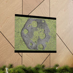 Matte horizontale poster met mosbegroeide maankrater — Botanisch groene maanwanddecoratie 