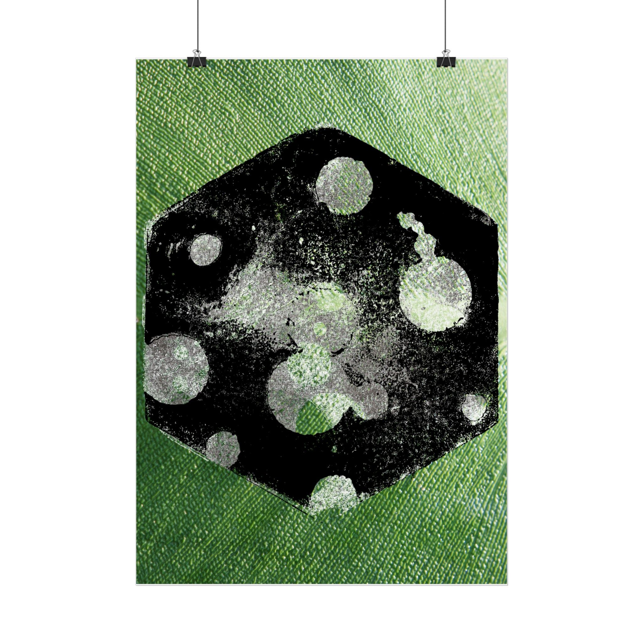 Abstract Green Dice Art Poster — Vertical Wall Print