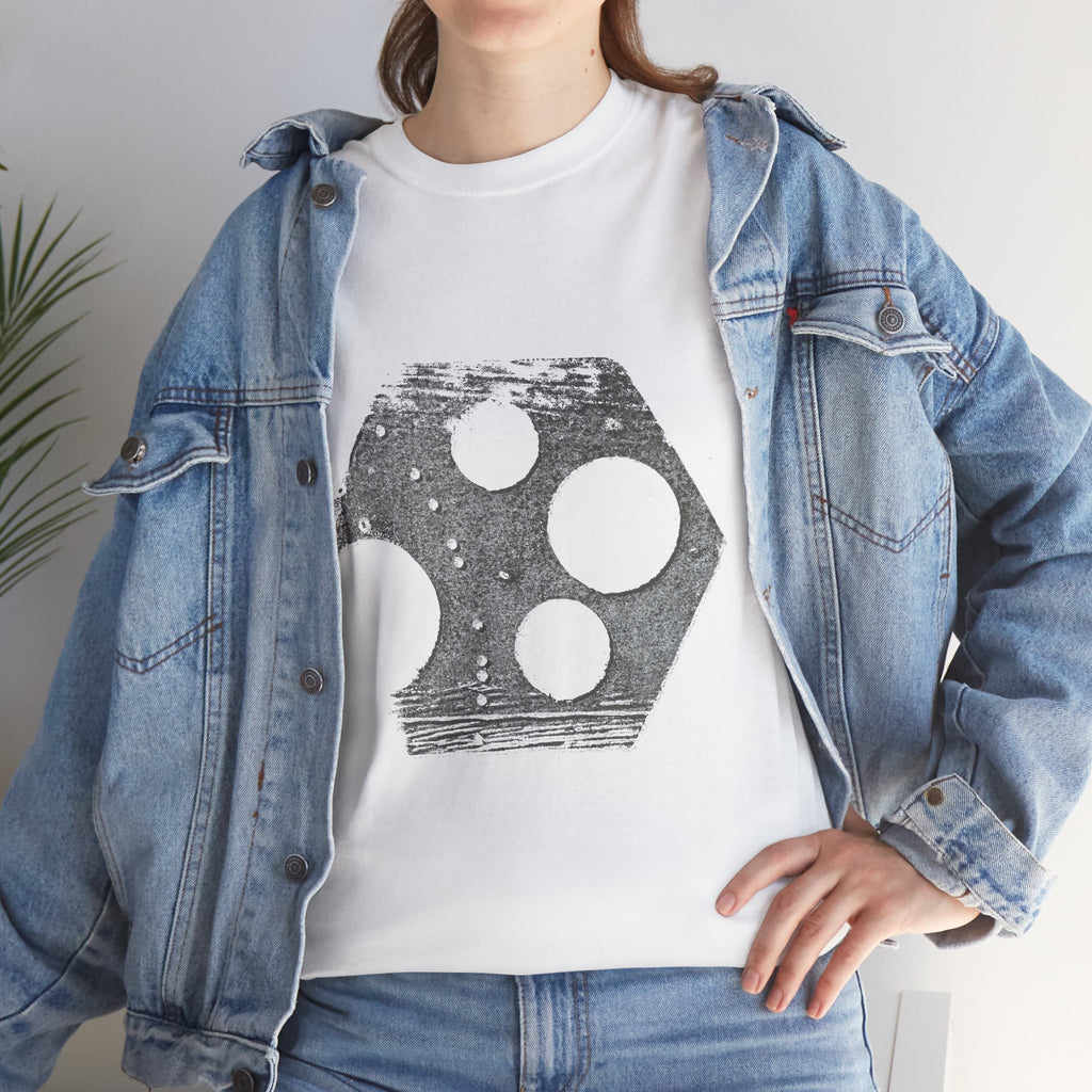 Hexagon Circles Graphic Tee — Digital Manual Print Art