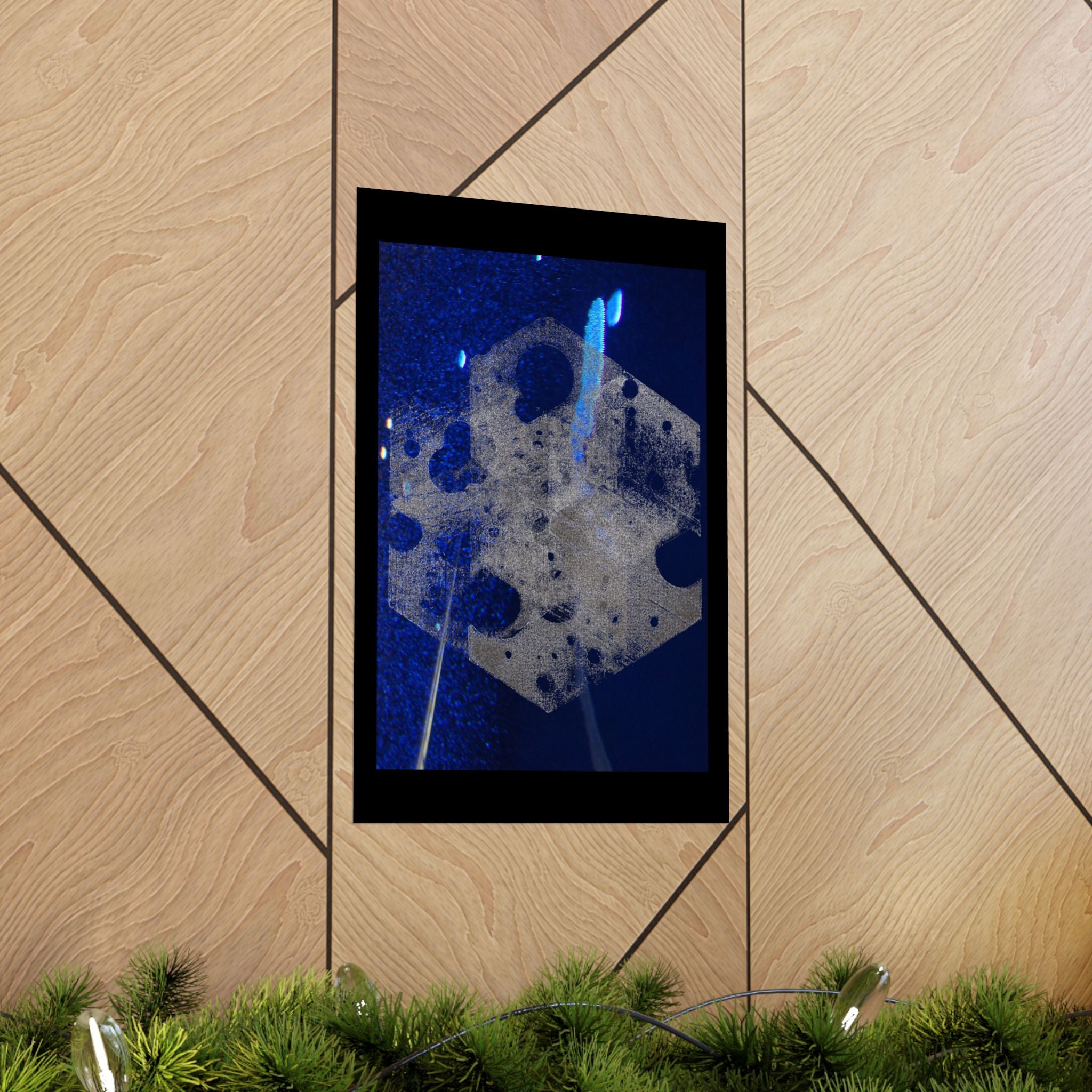 Abstract Blue Geometry Matte Poster — Hexagon Ice Crystal Wall Art