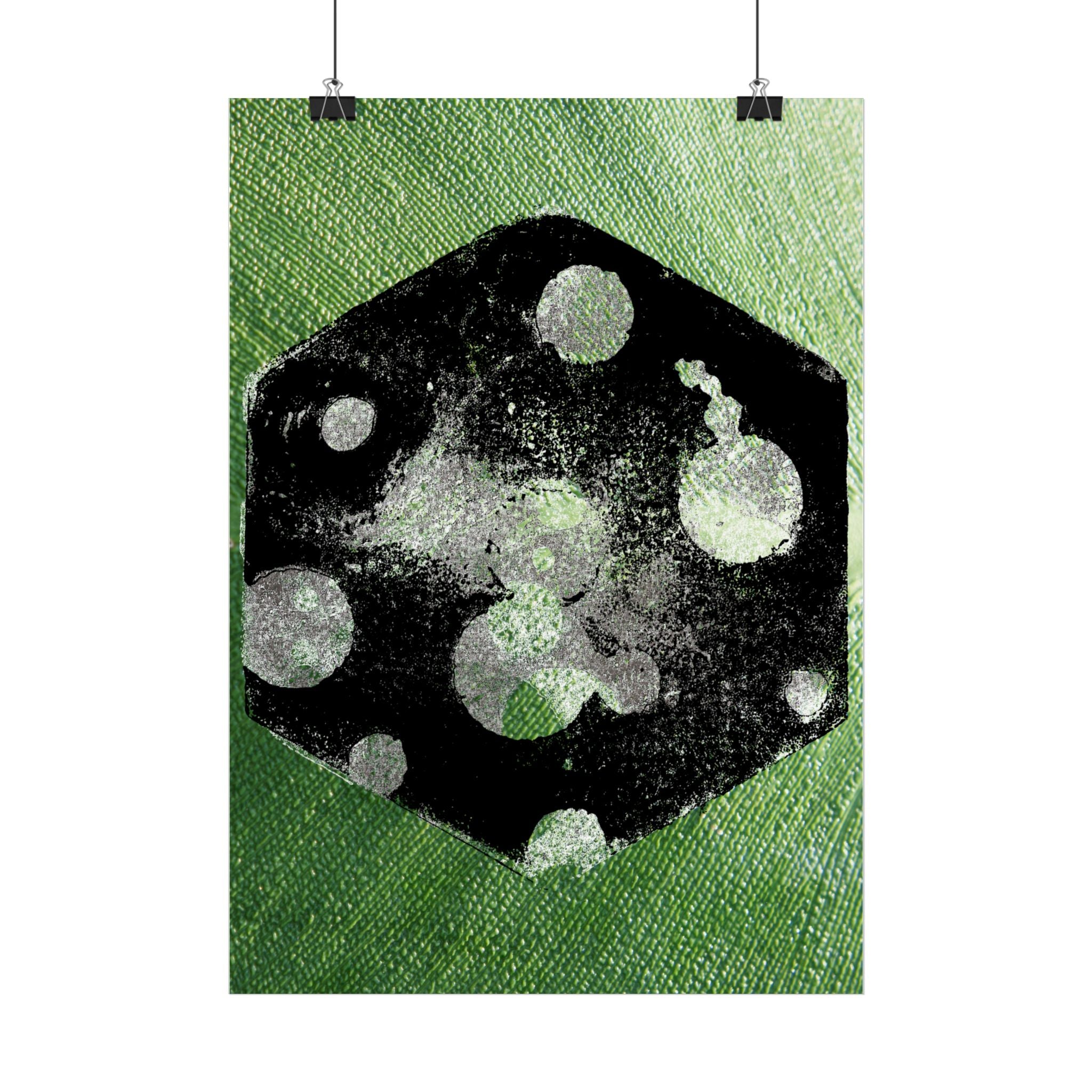 Abstract Green Dice Art Poster — Vertical Wall Print