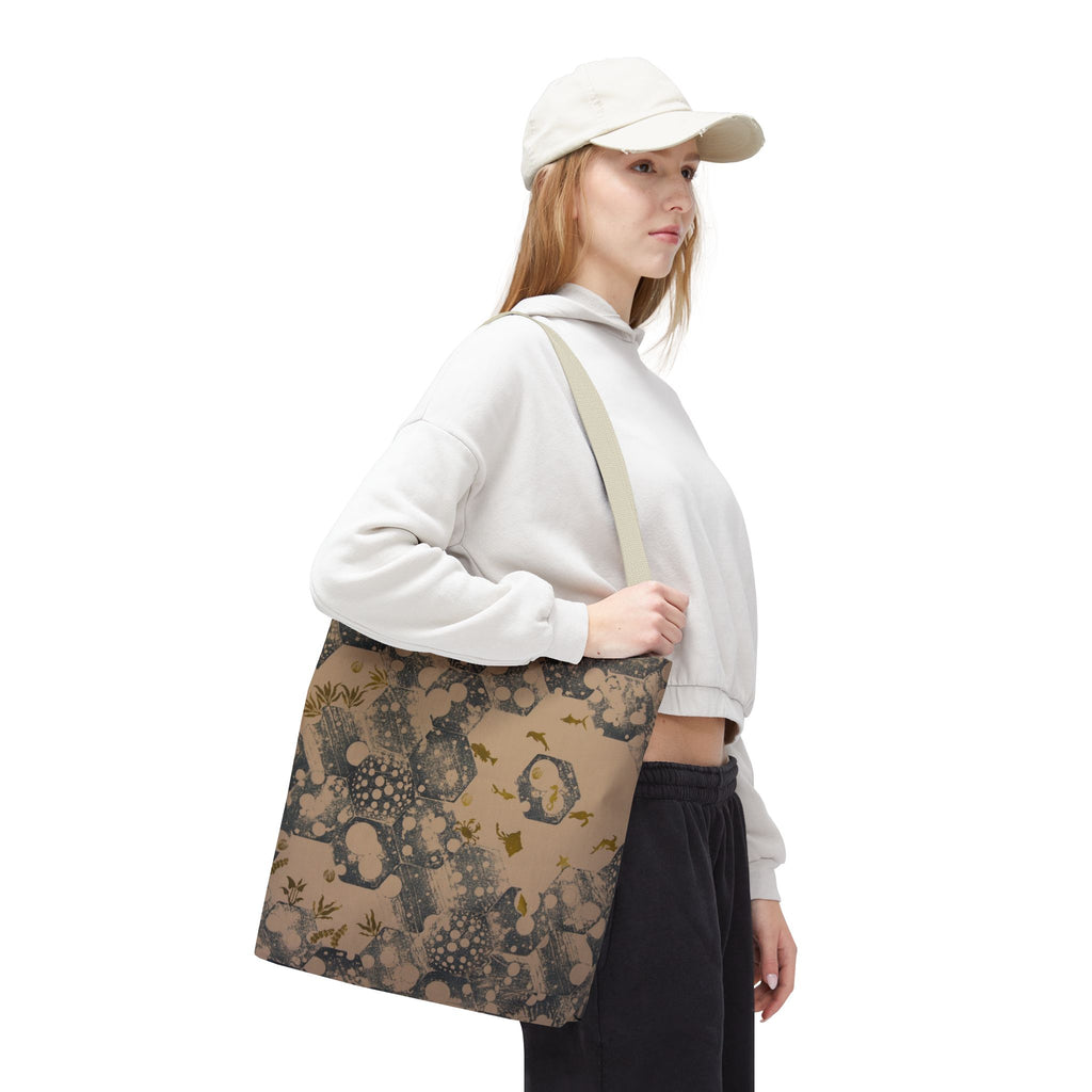 Abstract Marble Pattern Tote Bag — Neutral Honeycomb Bubble Design