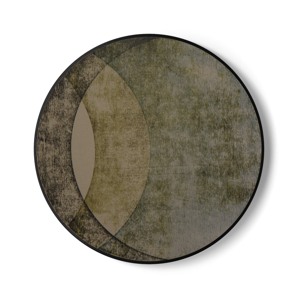 Abstract Earth Tone Ceramic Coaster — Minimalist Olive & Taupe Circle Design