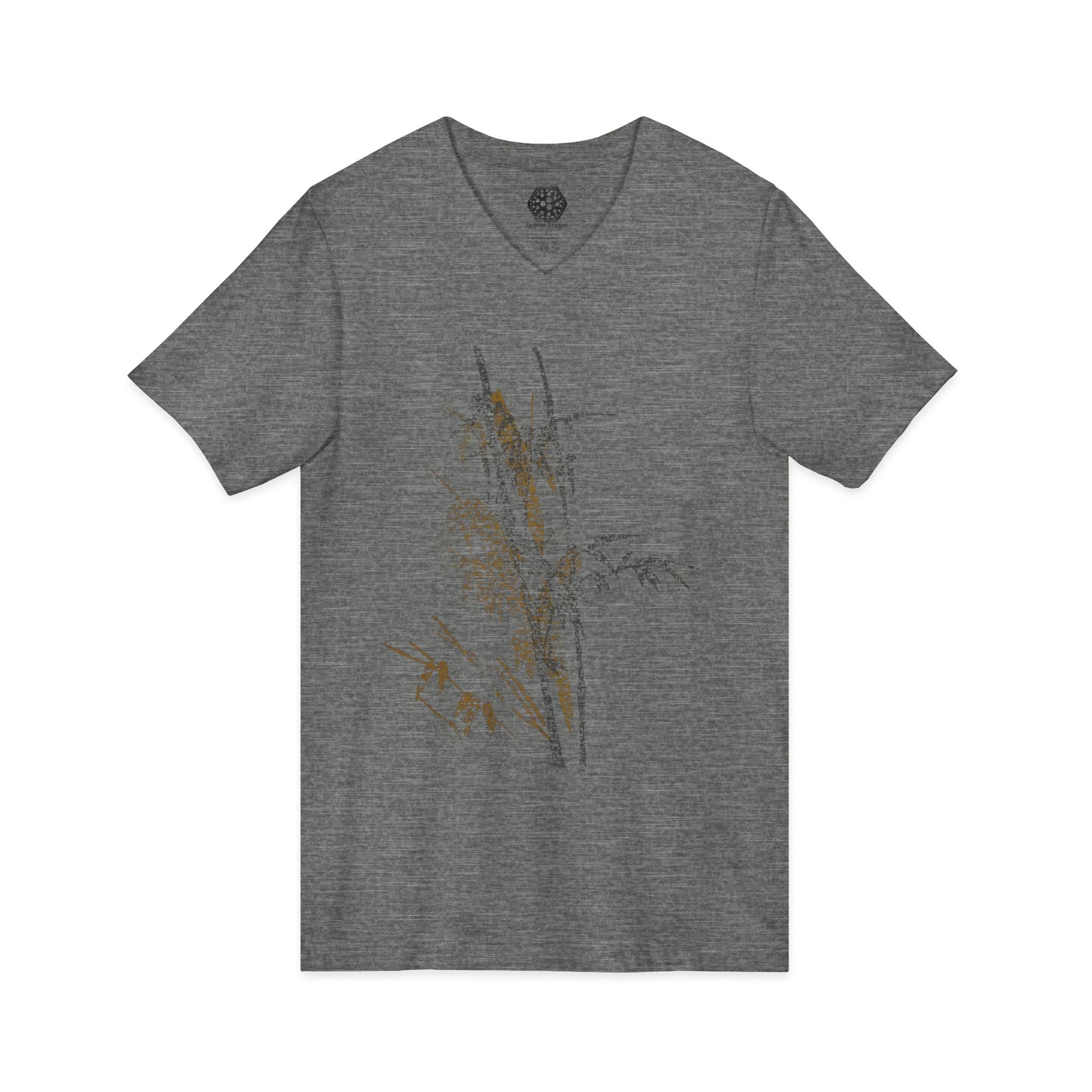 Botanical Grass V-Neck Tee — Minimal Dried Wildflower Illustration Shirt