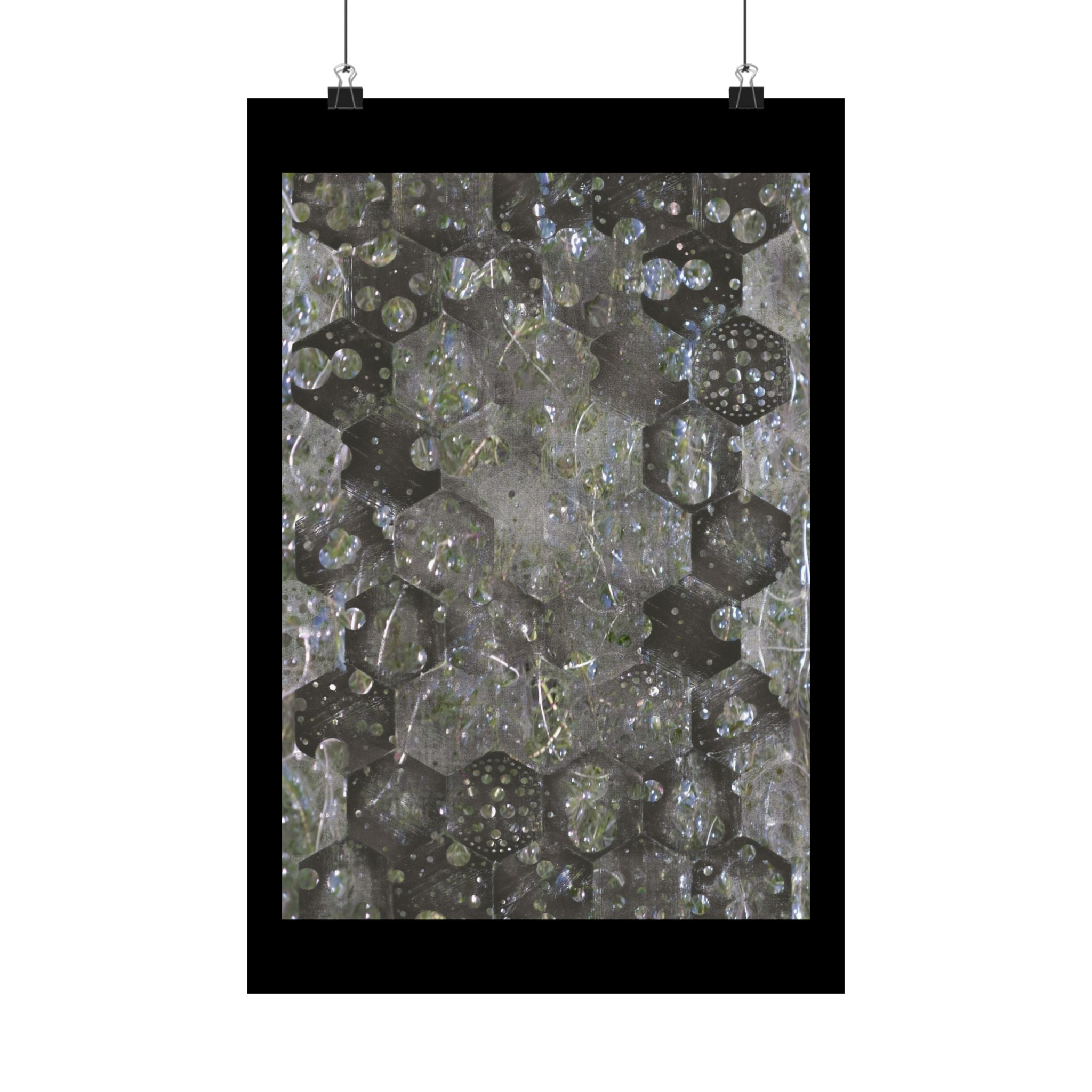 Abstract Hexagon Bubble Matte Poster — Geometric Metallic Wall Art