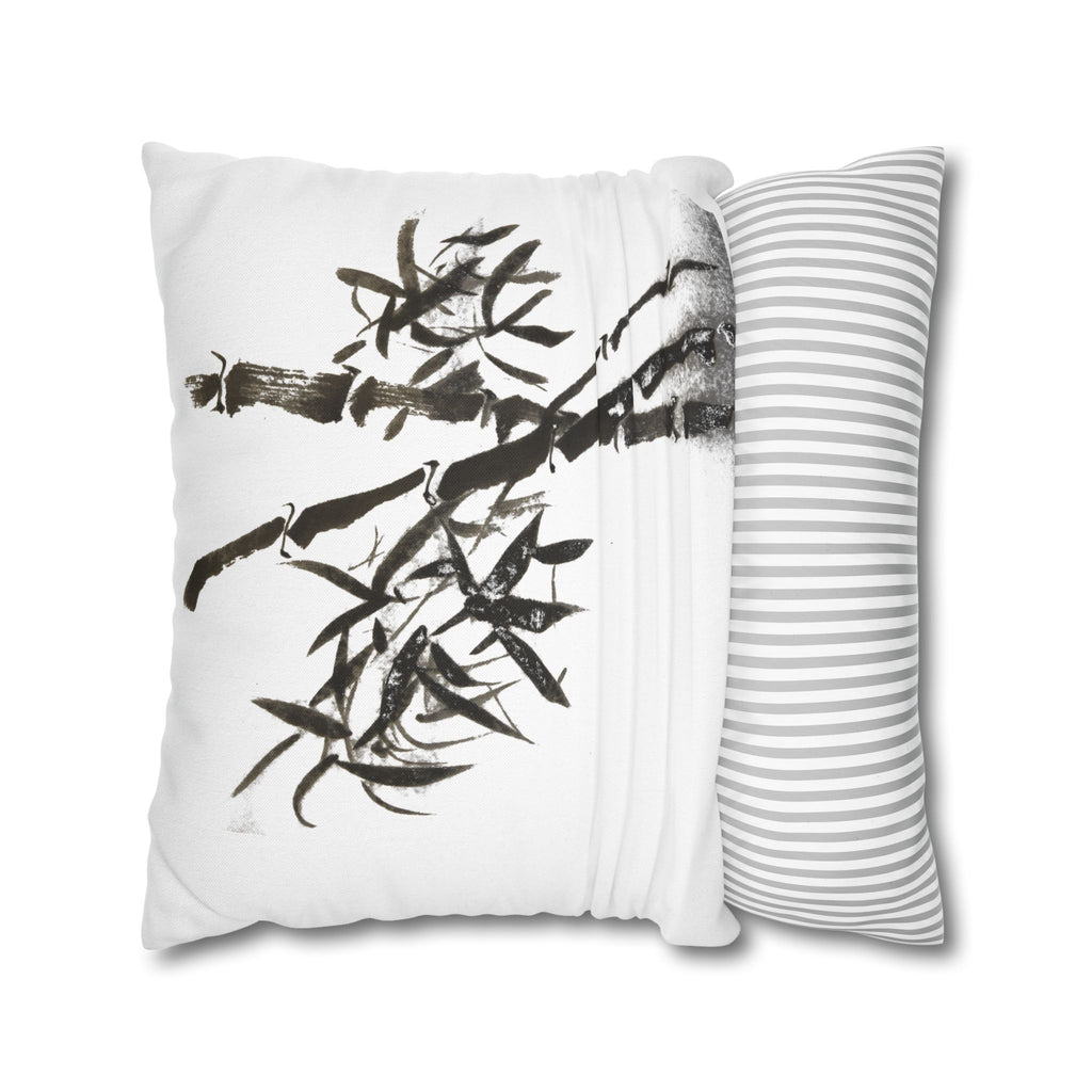 Bamboo Ink-Brush Square Pillowcase — Minimal Asian-Inspired Decorative Pillow Cover