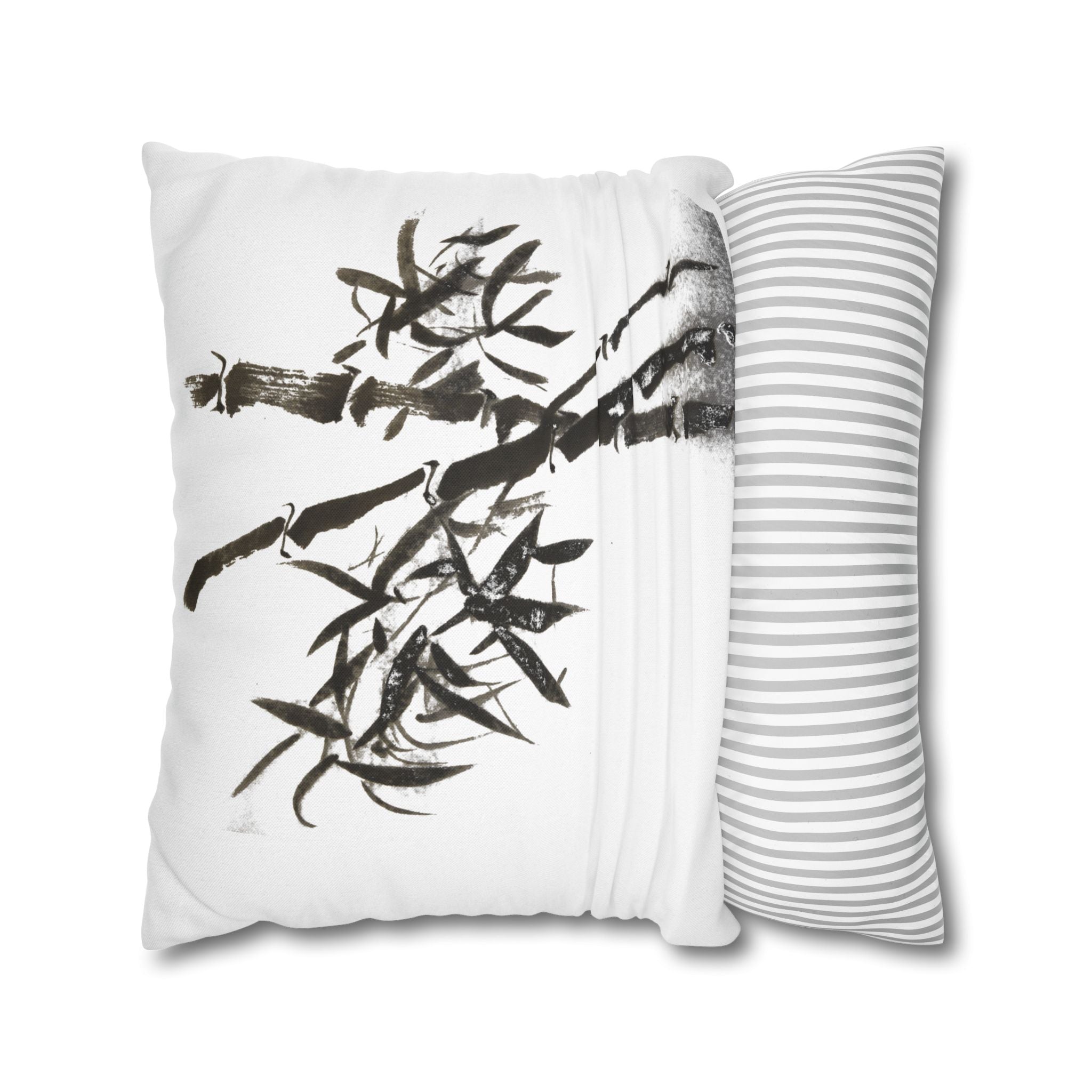Bamboo Ink-Brush Square Pillowcase — Minimal Asian-Inspired Decorative Pillow Cover