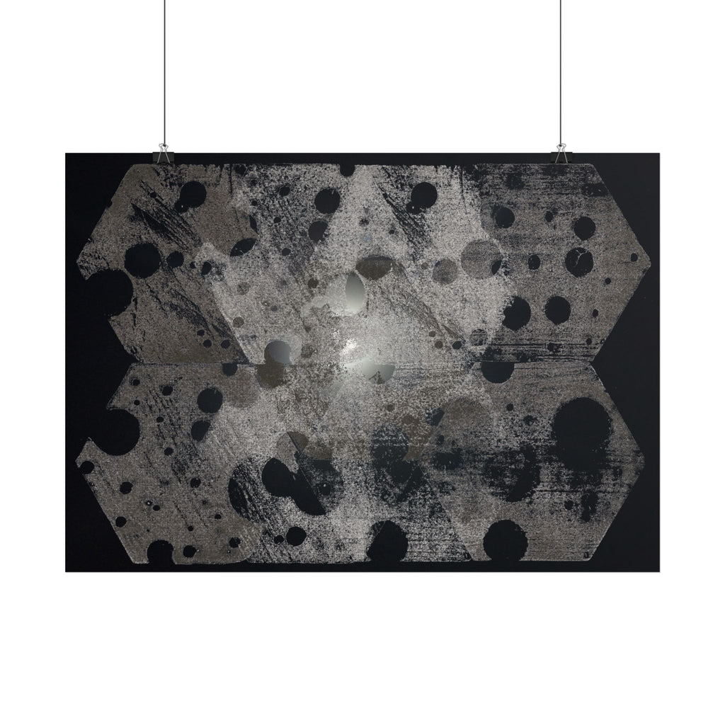 Abstract Hexagon Dots Poster — Monochrome Industrial Wall Art