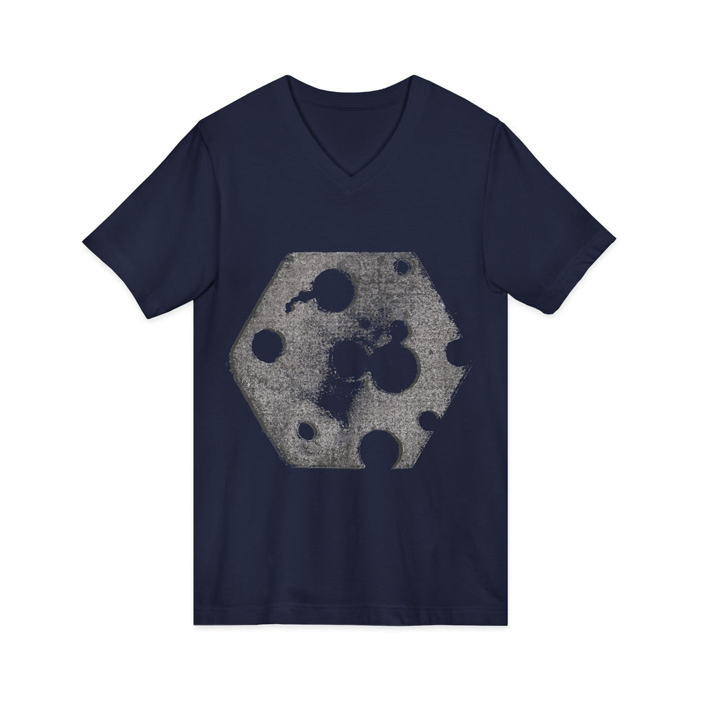 Hex Moon Graphic Tee Design Hex12 — Distressed Space Cheese Vintage Astronomy V-Neck T-Shirt