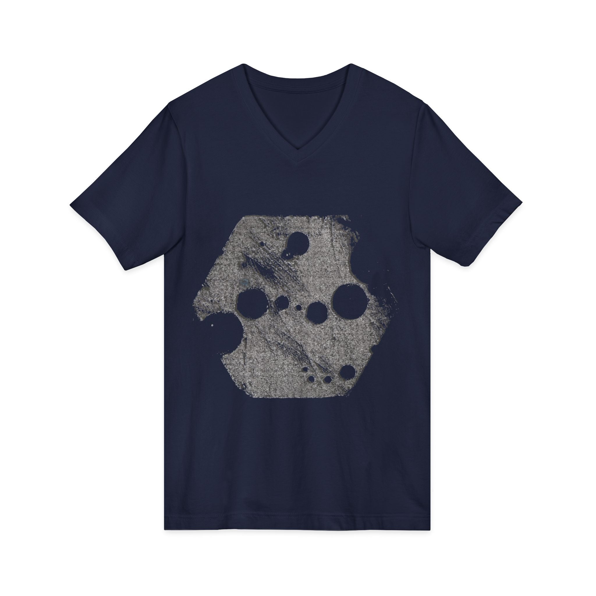 Hex Moon Graphic Tee Design Hex10 — Een vintage T-shirt met V-hals en een verweerde Space Cheese-look, geïnspireerd op astronomie.