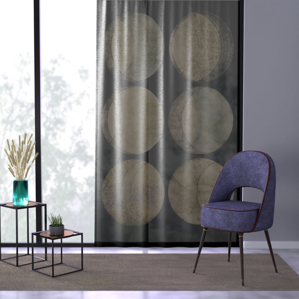 Sheer Moon Phase Window Curtain – Modern Neutral Circles Drapery