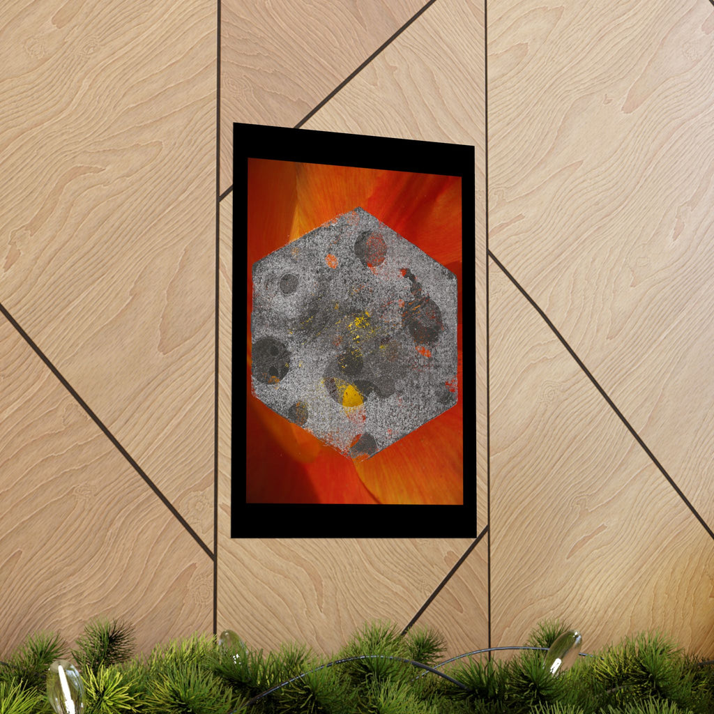 Abstract Hex Moon Poster — Orange Red Floral Background Matte Vertical Art Print