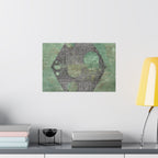 Geometric Hexagon Moon Art Matte Horizontal Poster | Green Abstract Celestial Print