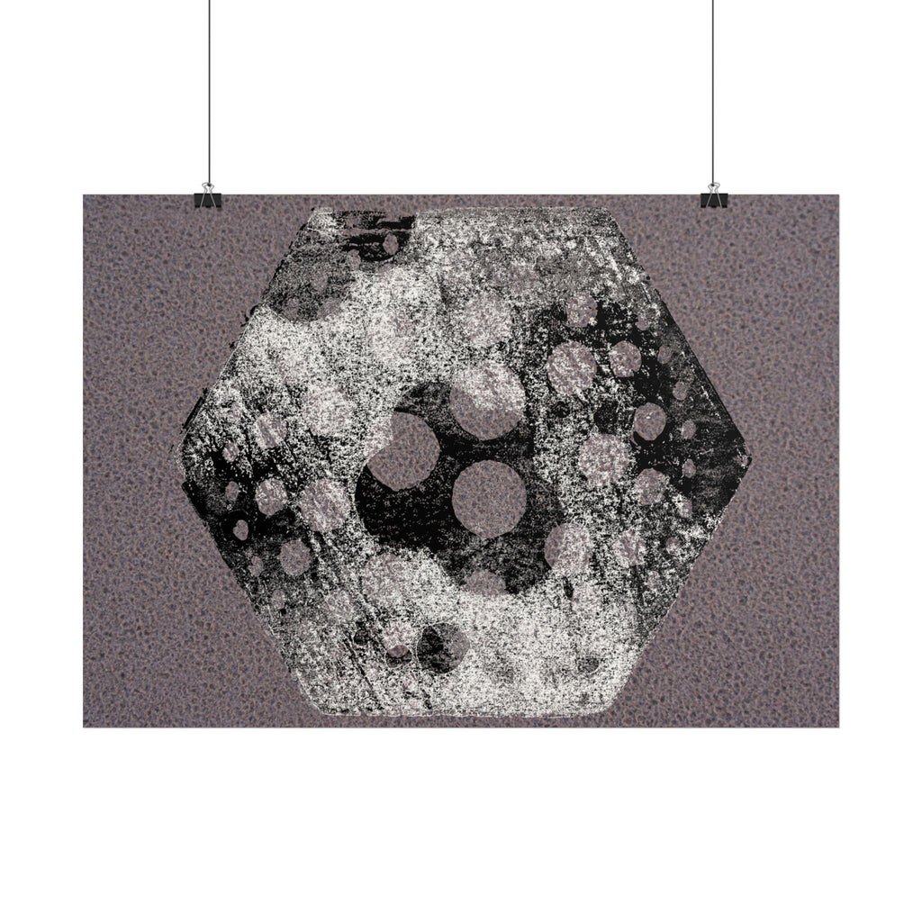 Abstract Hexagon Art Poster — Textured Geometric Horizontal Print