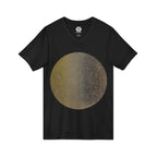 Gold Textured Moon V-Neck Tee — Celestial Minimalist Graphic Shirt