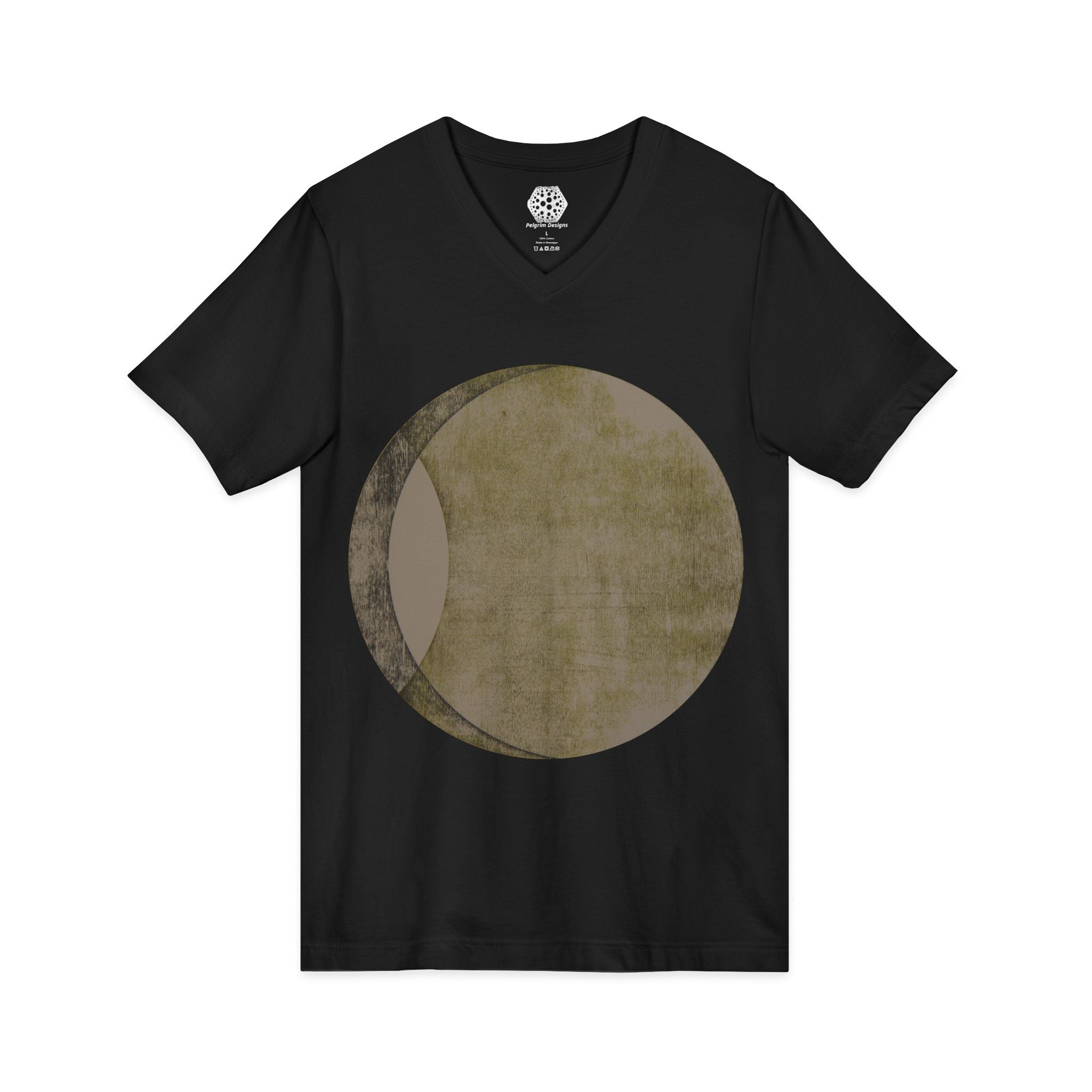 Eclipse Moon Phase V-Neck Tee — Minimal Vintage Lunar Graphic