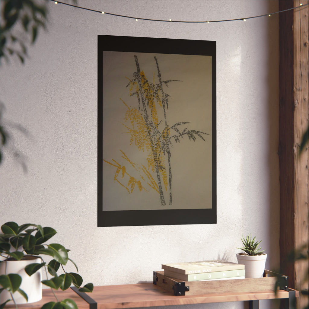 Botanical Bamboo Art Poster — Minimalist Yellow & Gray Matte Vertical Print