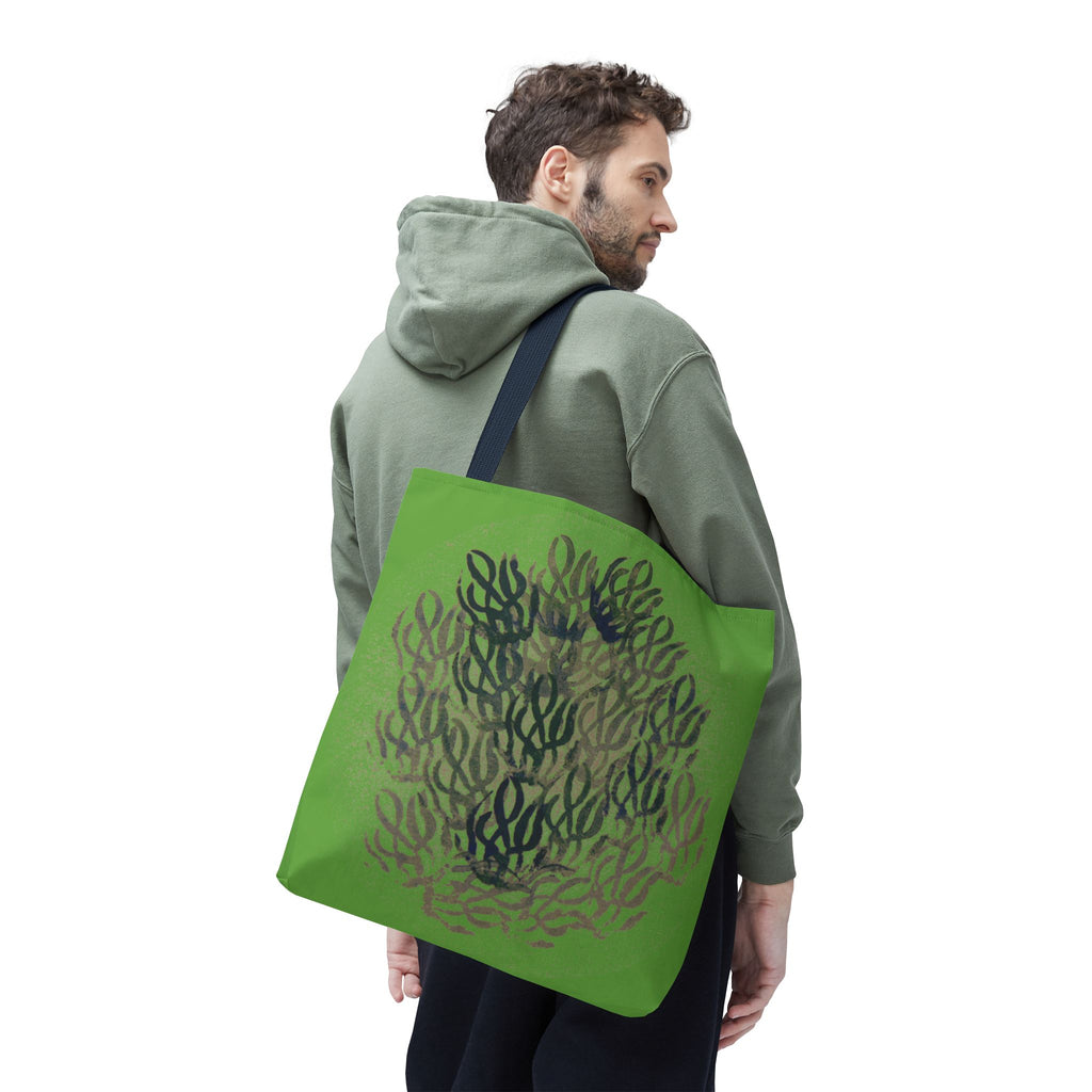 Green Abstract Coral Tote Bag – Ocean-Inspired All-Over Print Tote