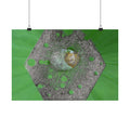 Abstracte zeshoekige metalen textuurposter | Matte horizontale poster, groene organische achtergrond 