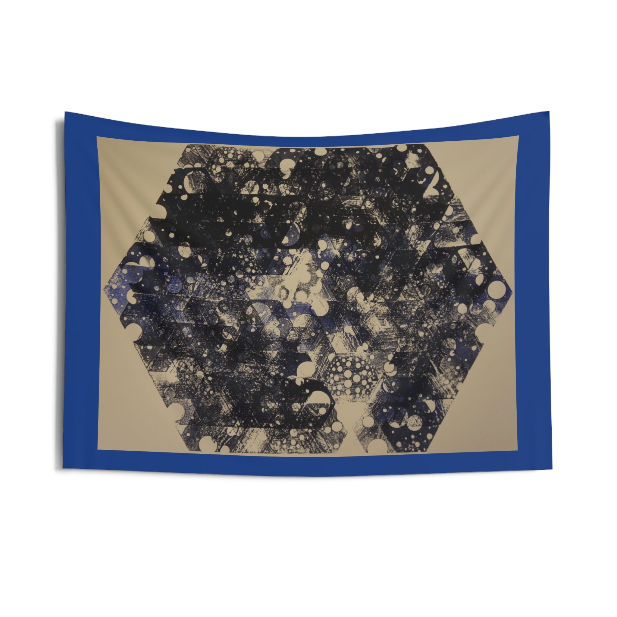 Abstract Hexagon Galaxy Wall Tapestry - Blue Border Indoor Decor