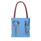 Blue Sea Life Tote Bag — Sand Art Seahorse & Coral All-Over Print