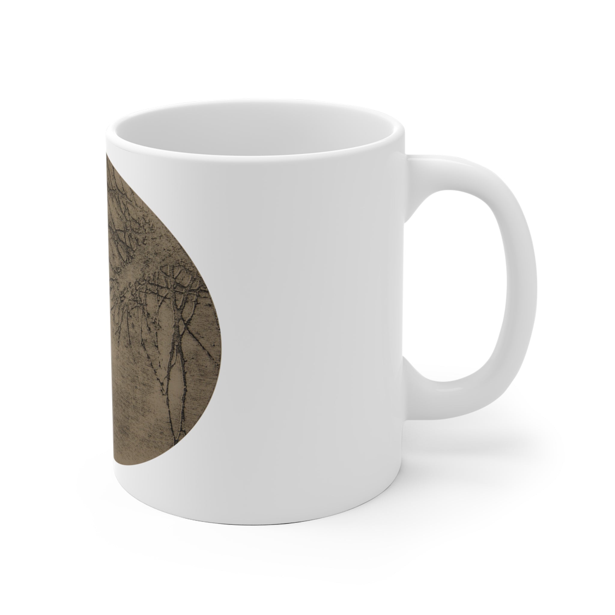 Earth-Toned Botanical Circle Ceramic Mug — Vintage Tree Branch Design - no 36