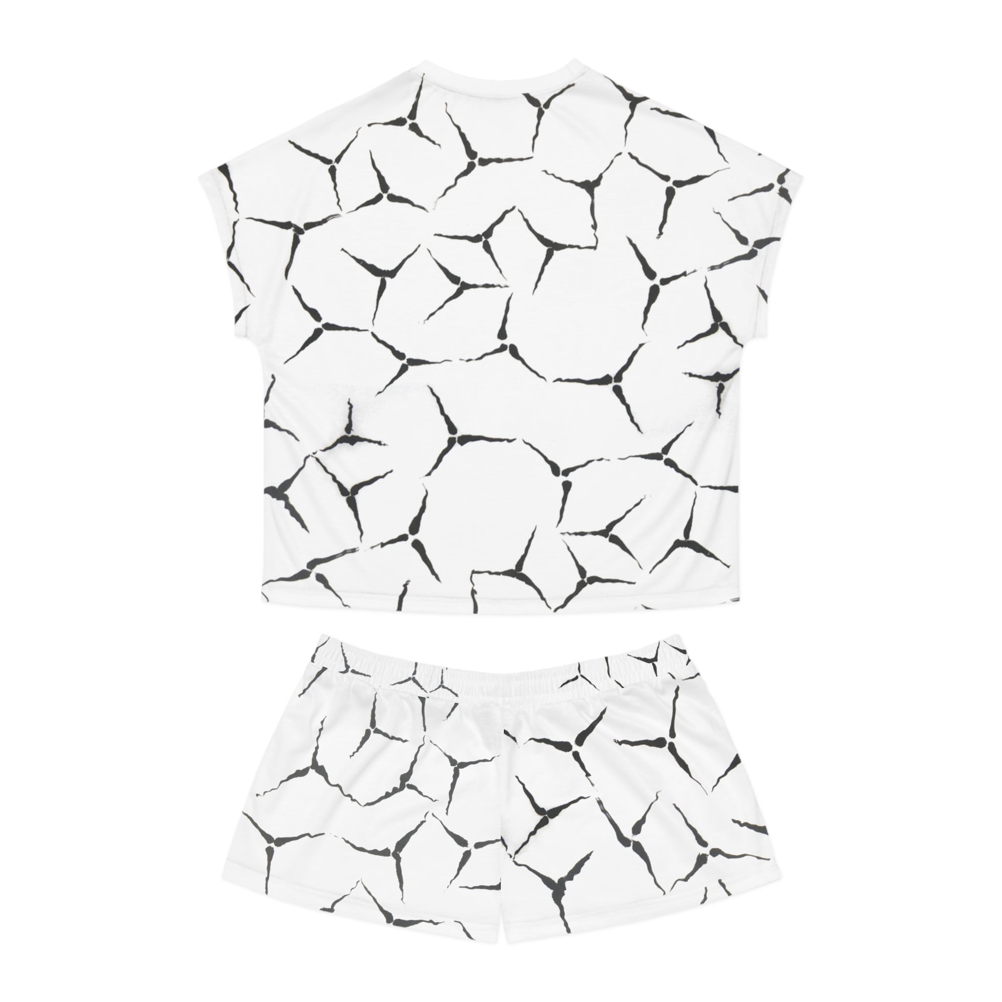 Women's Short Pajama Set — Minimal Black Crackle All-Over Print Sleepwear