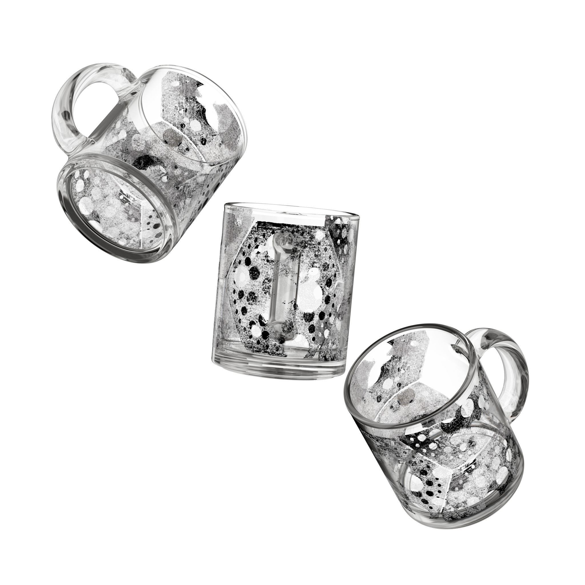 Abstracte zwart-witte glazen mok – 280 ml (10 oz) Modern inktspatdesign