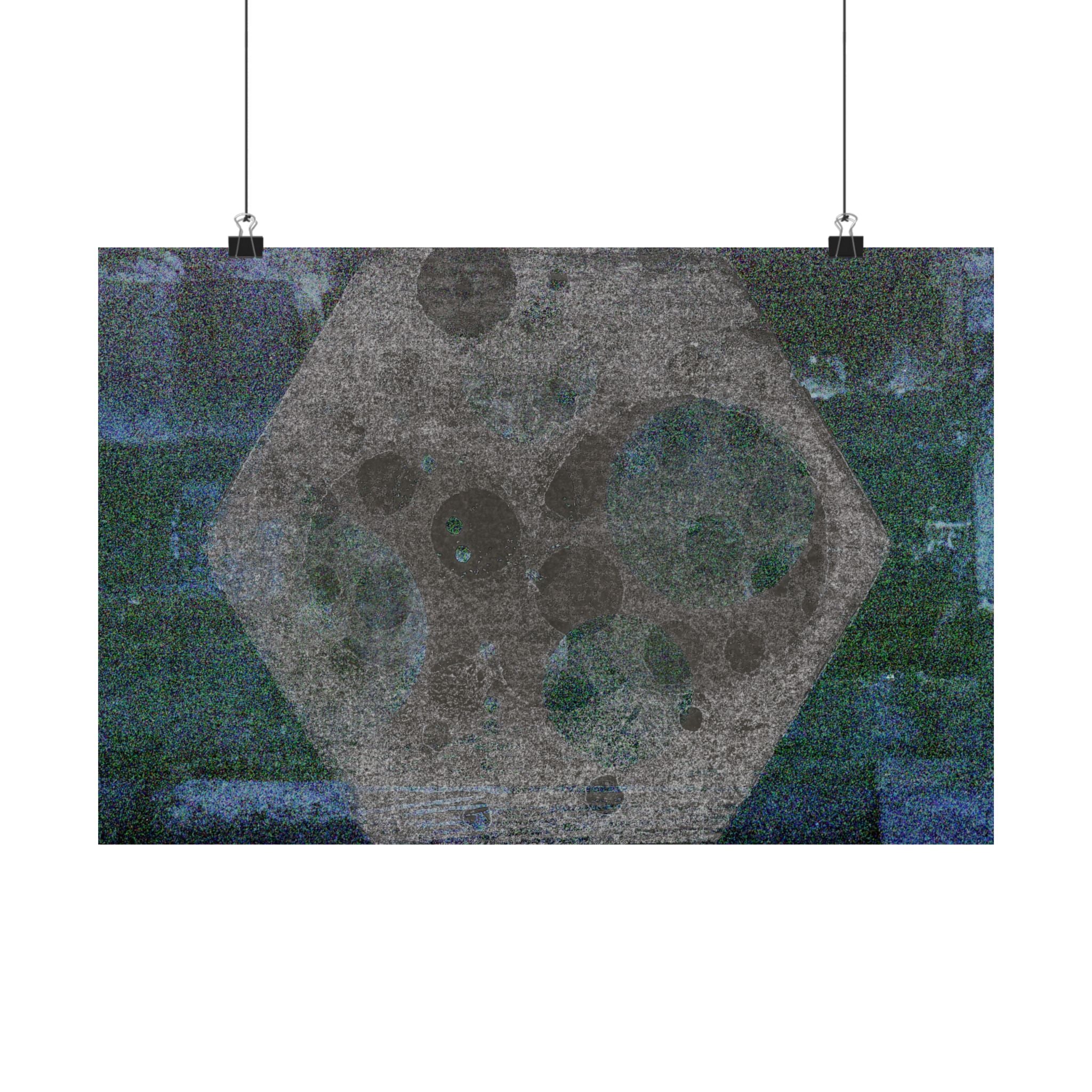 Abstract Moon Hex Matte Poster — Geometric Lunar Wall Art (Horizontal)