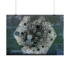 Abstract Hexagon Collage Poster — Moody Blue Geometric Wall Art