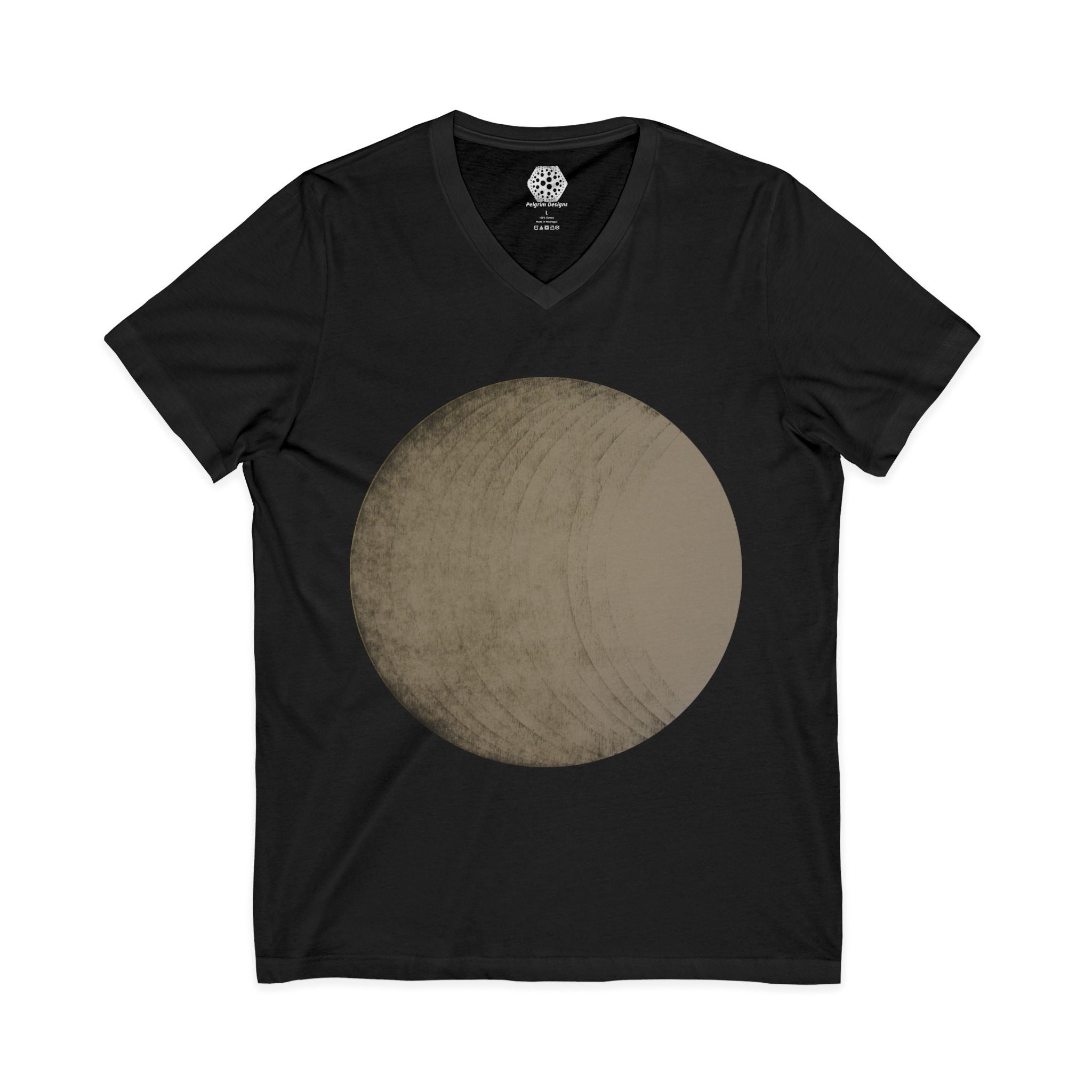 Minimalist Moon Circle V-Neck Tee — Vintage Lunar Graphic Shirt