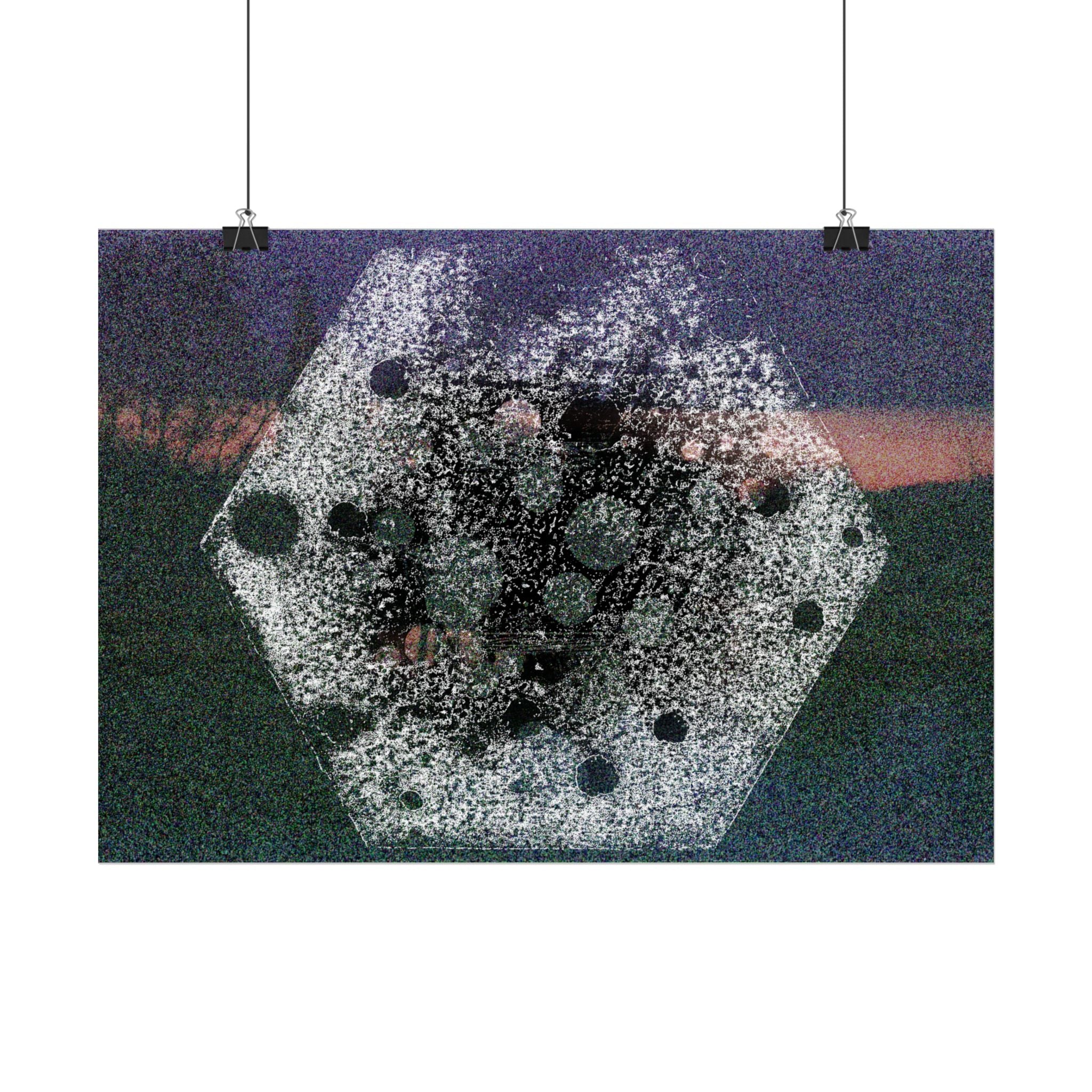 Abstract Cosmic Hex Poster — Surreal Grainy Space Art Horizontal Print