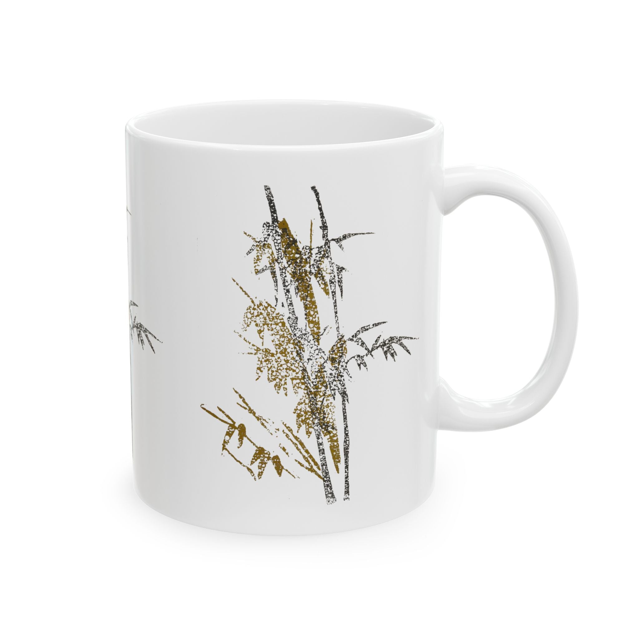 Keramische mok met bamboe bloemenprint — Minimalistische thee- en koffiekop in Aziatische stijl (325 ml, 440 ml) 