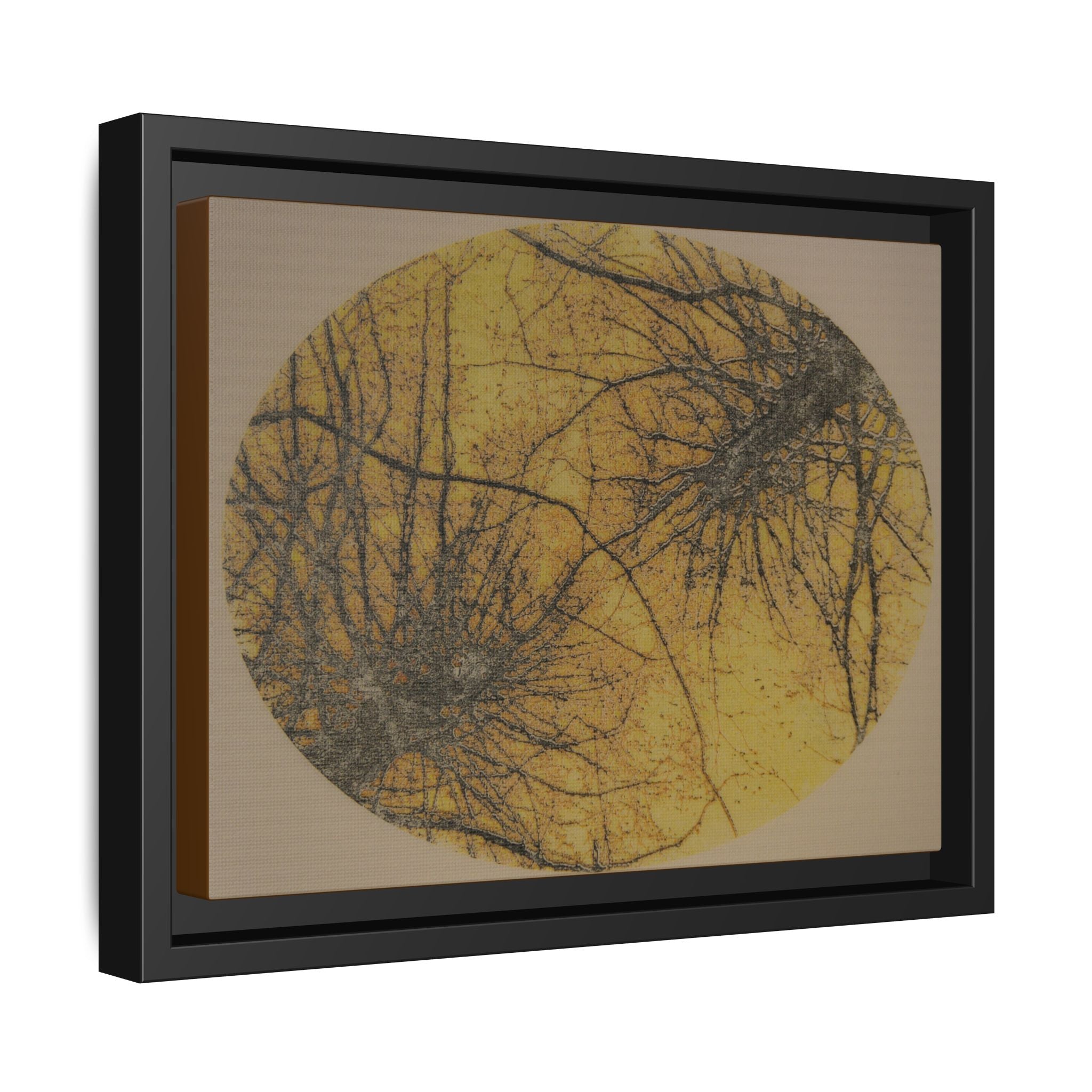 Framed Matte Canvas Art, no 45 — Twin Tree Wood-Carving Reproduction (Black, Bold Gold & Matte Goldenrod)