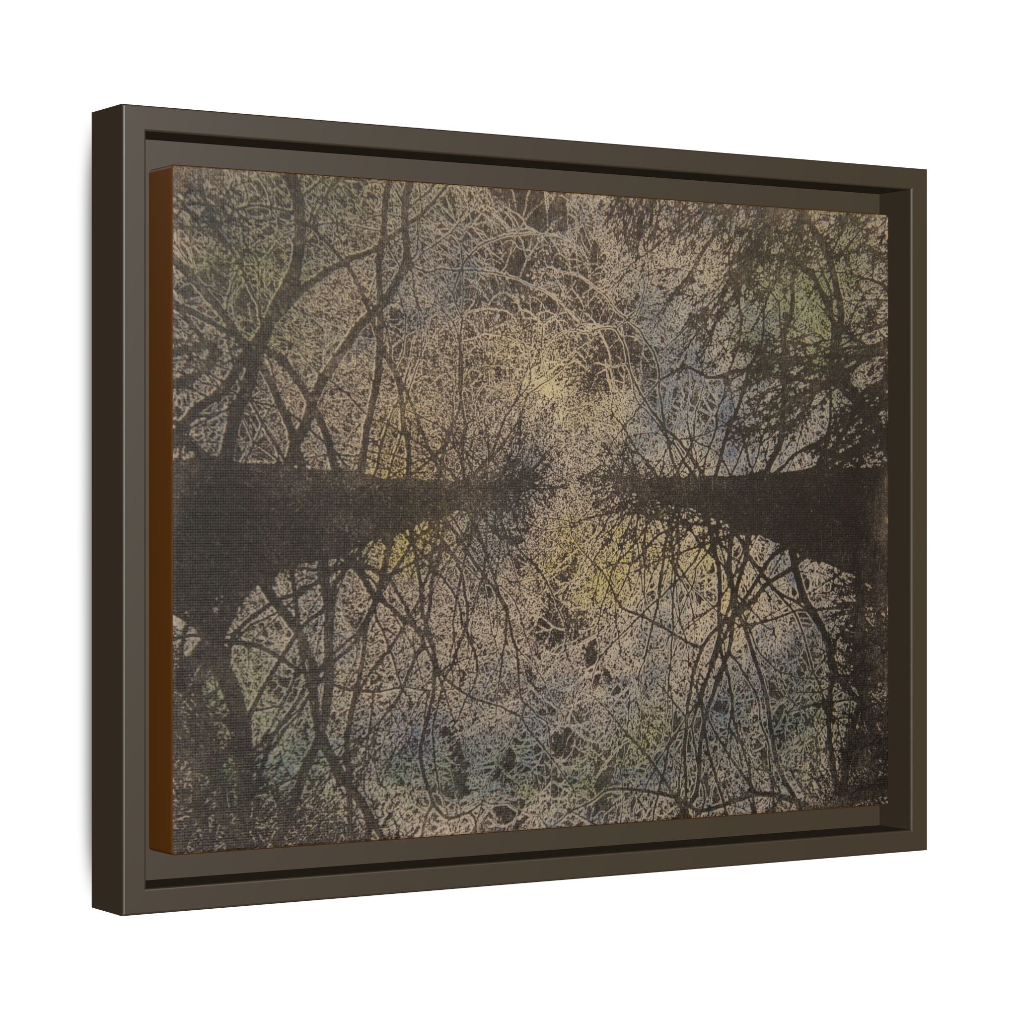 Framed Matte Canvas Art - Symmetrical Forest Tree Reflection (Multi-Color) - no 30