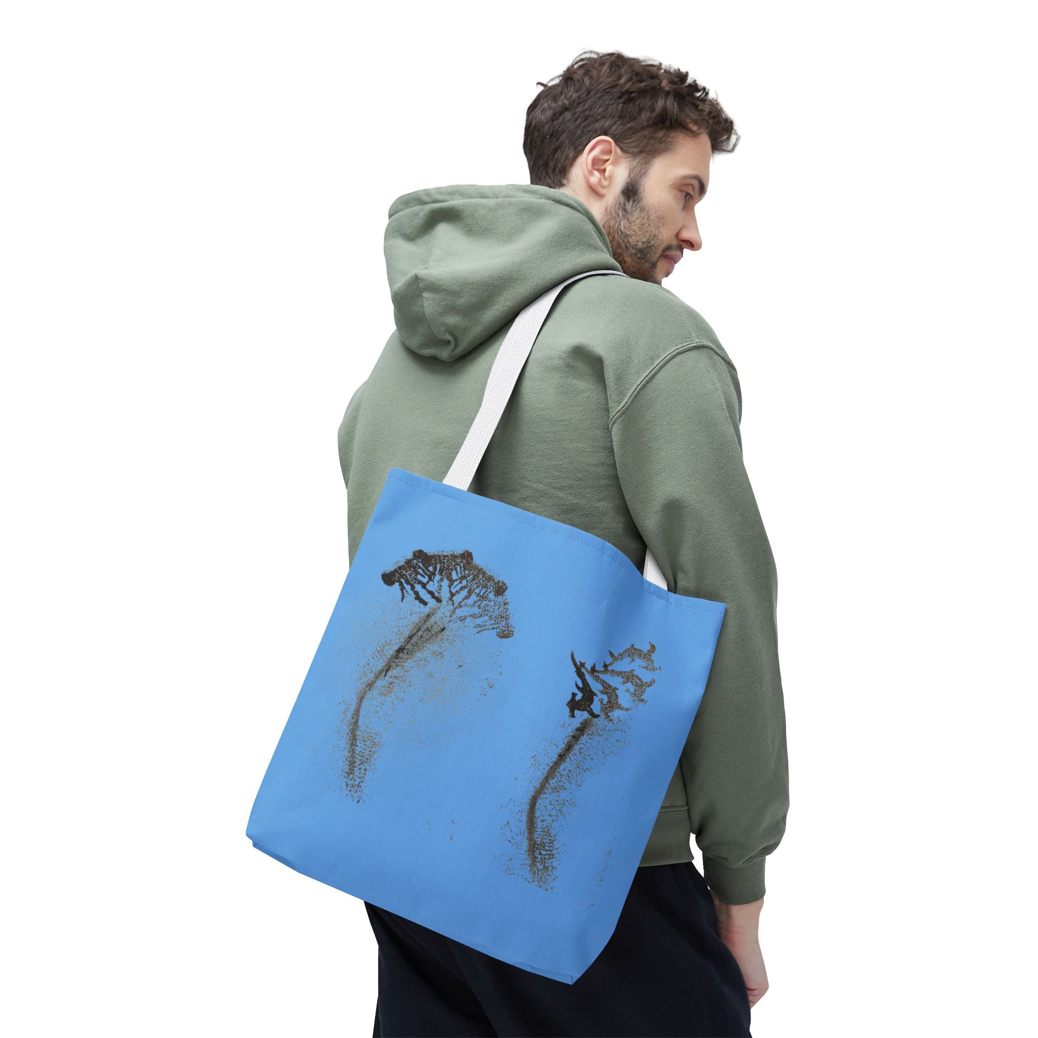 Blue Sea Life Tote Bag — Sand Art Seahorse & Coral All-Over Print