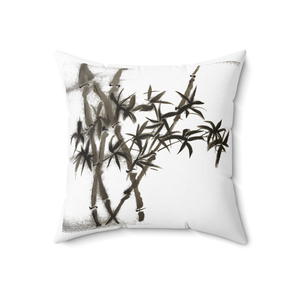 Kussen van gesponnen polyester met bamboe-inktmotief 