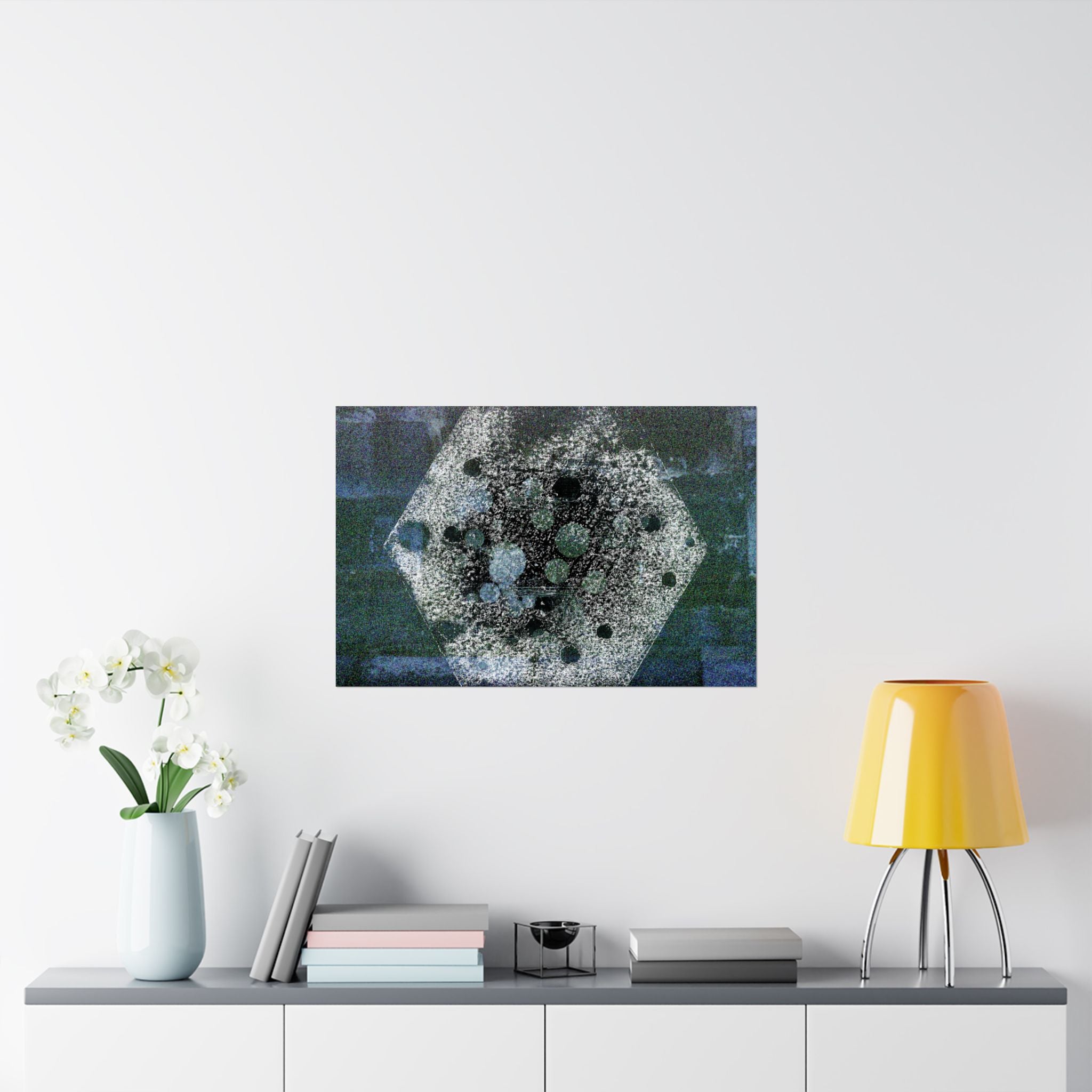 Abstract Hexagon Collage Matte Poster — Moody Blue Geometric Wall Art