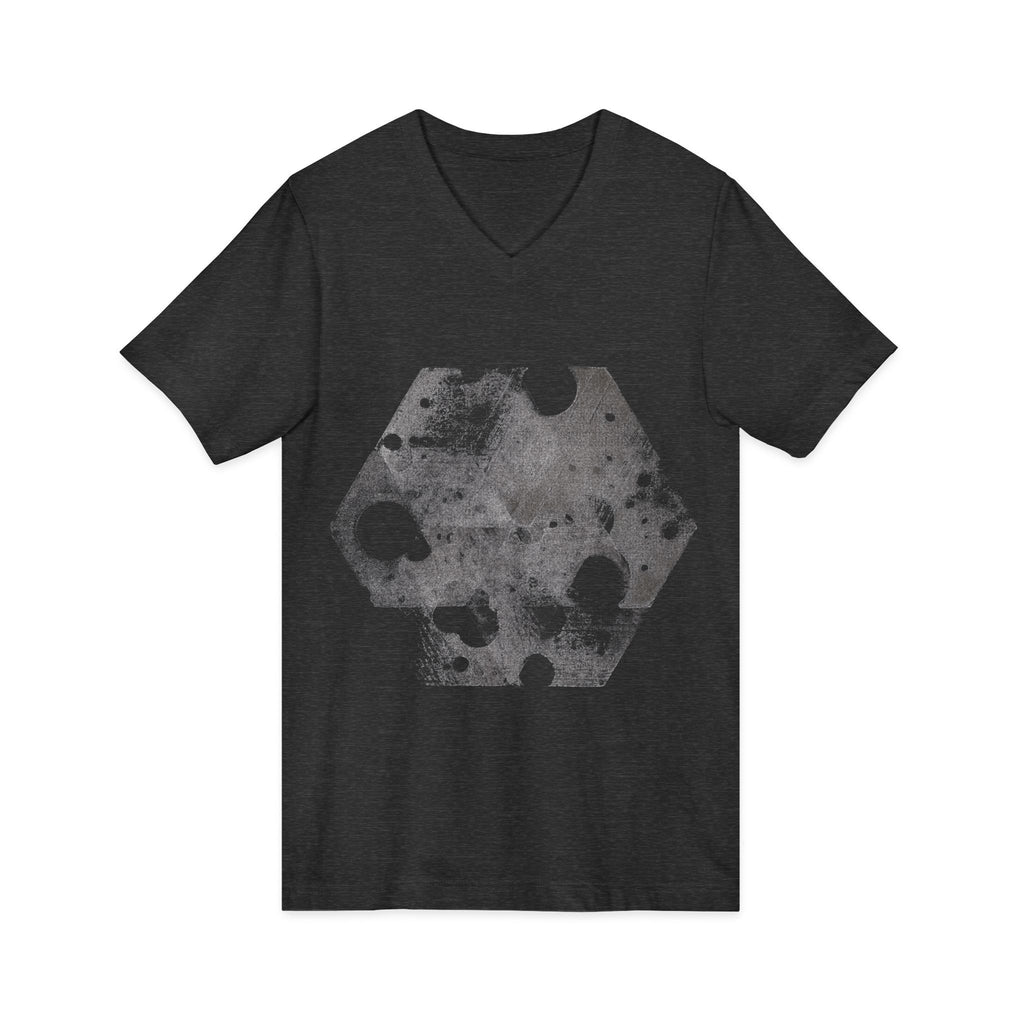 Hex Moon Graphic V-Neck Tee Design Hex23 — Distressed Space Cheese Vintage Astronomy V-Neck T-Shirt