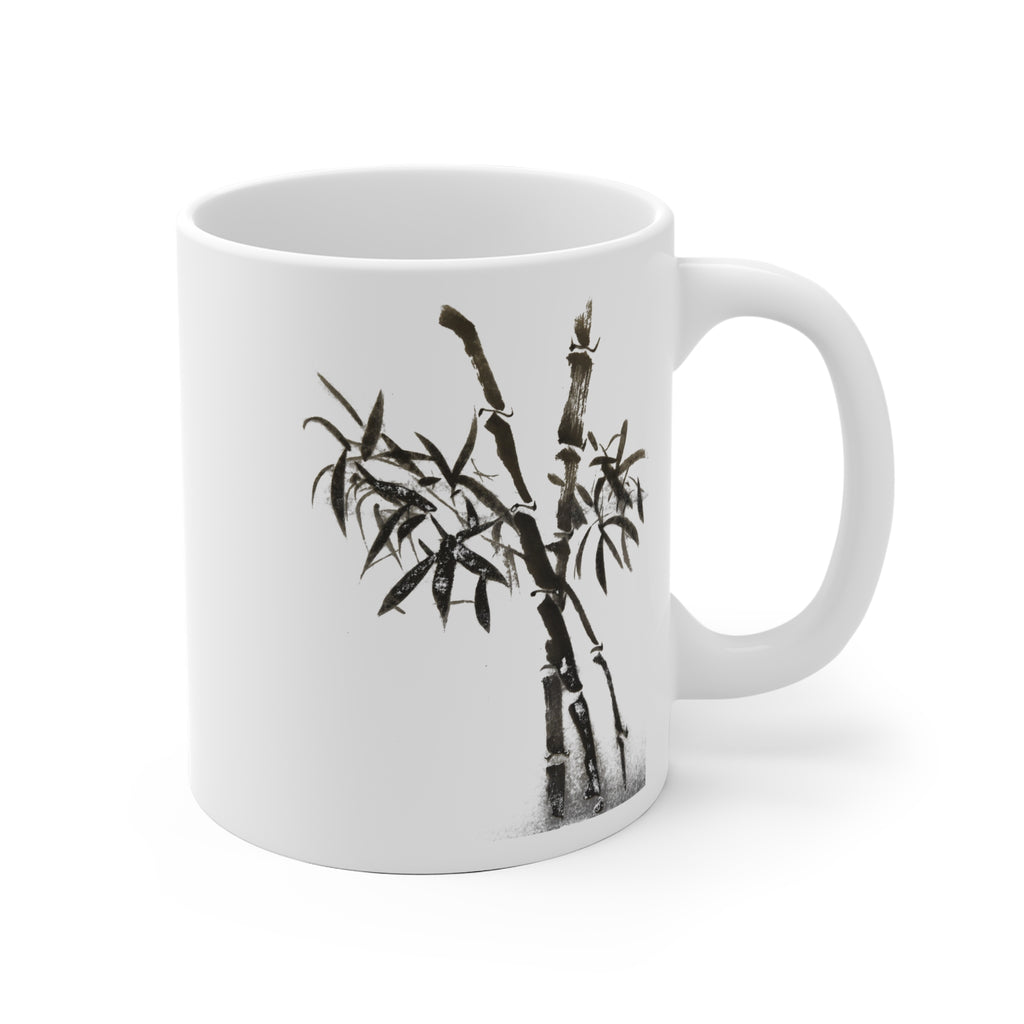 Ceramic Mug — Minimal Black Ink Bamboo Design