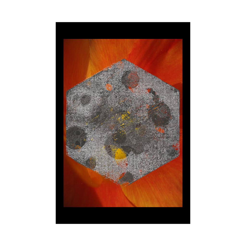 Abstract Hex Moon Poster — Orange Red Floral Background Matte Vertical Art Print