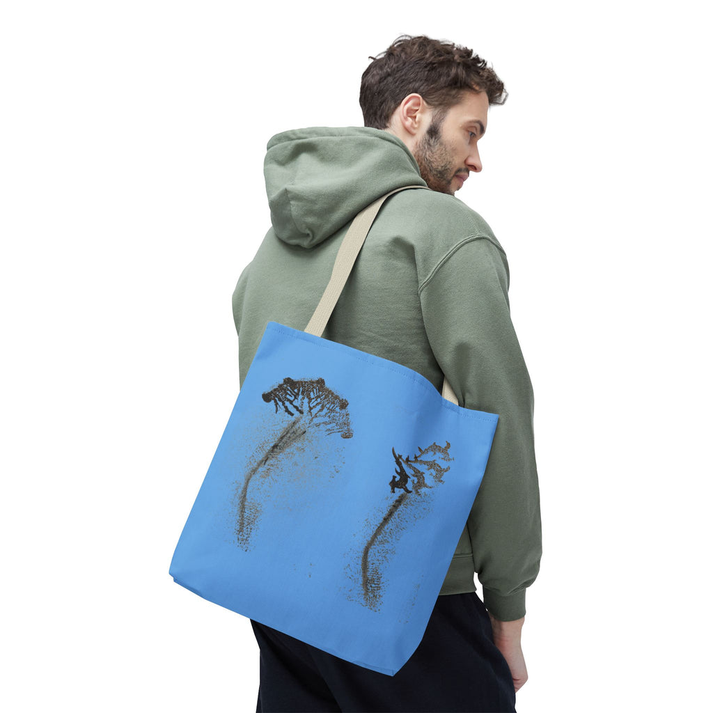 Blue Sea Life Tote Bag — Sand Art Seahorse & Coral All-Over Print
