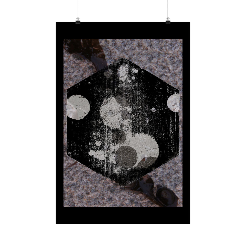 Abstract Hexagon Art Poster — Grunge Black & Gray Matte Vertical Print