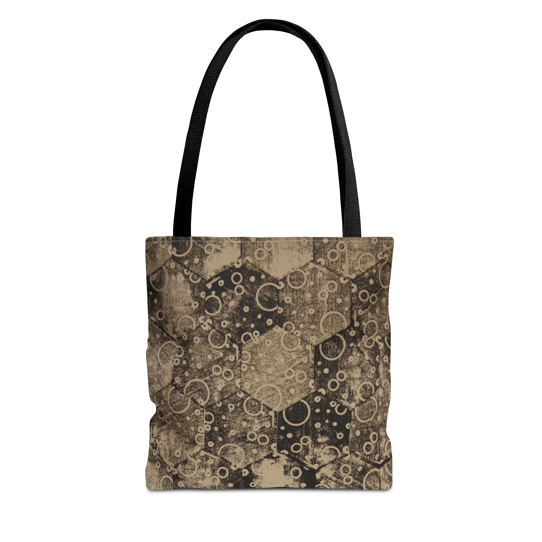 Vintage Hexagon Pattern Tote Bag – Sepia Geometric All-Over Print