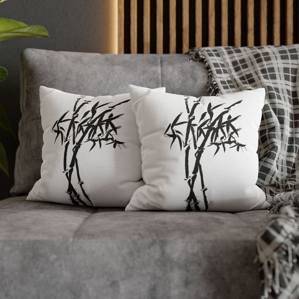 Bamboo Ink Sumi‑Style Square Pillowcase