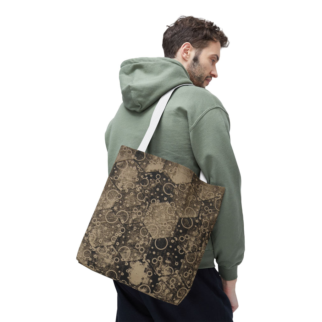 Vintage Hexagon Pattern Tote Bag – Sepia Geometric All-Over Print